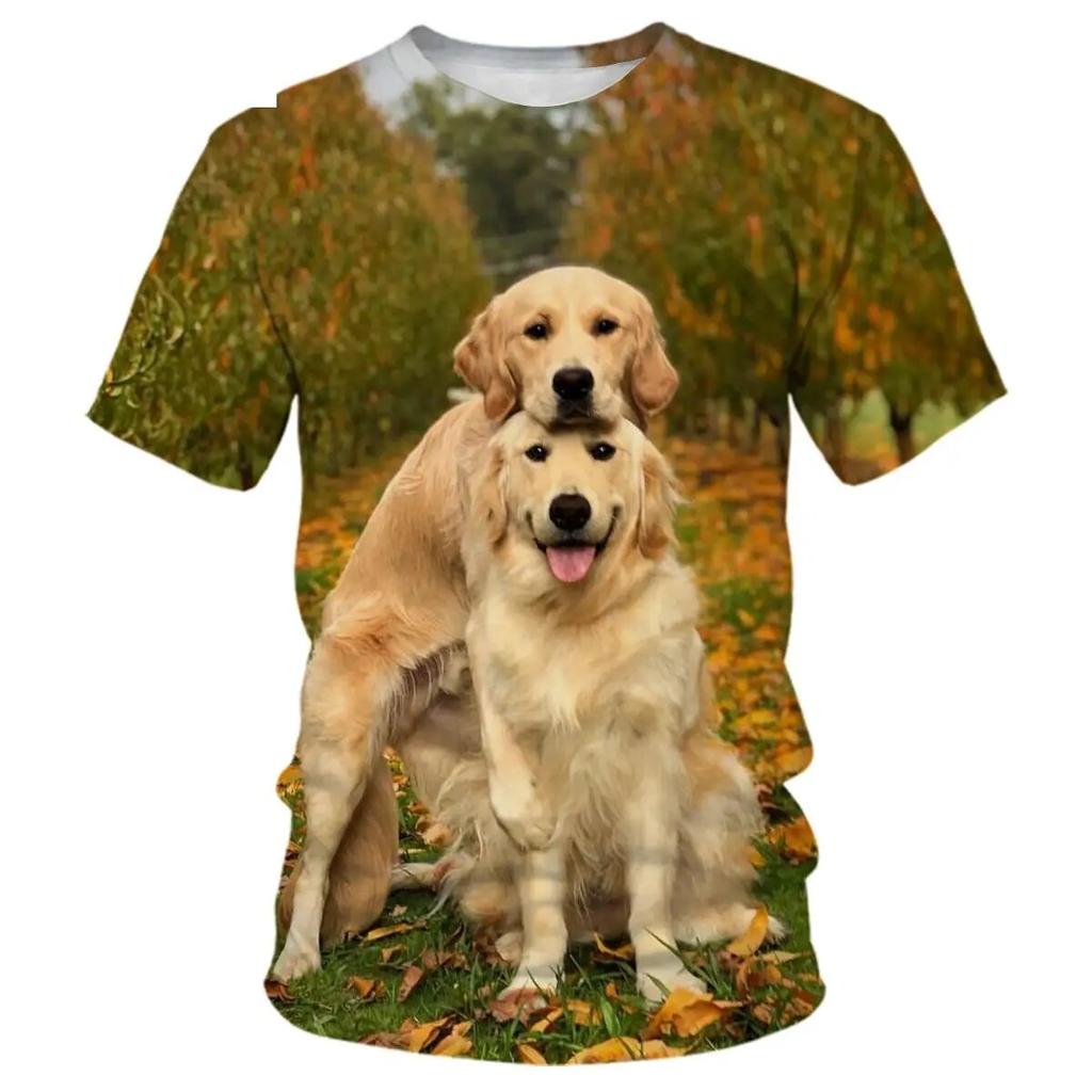 Golden Retriever-Muster, niedlicher Hund, 3D-Druck, Herren- und Damen-Straßen-T-Shirts, atmungsaktiv, leicht, Sommer, Sport, übergroße Tops