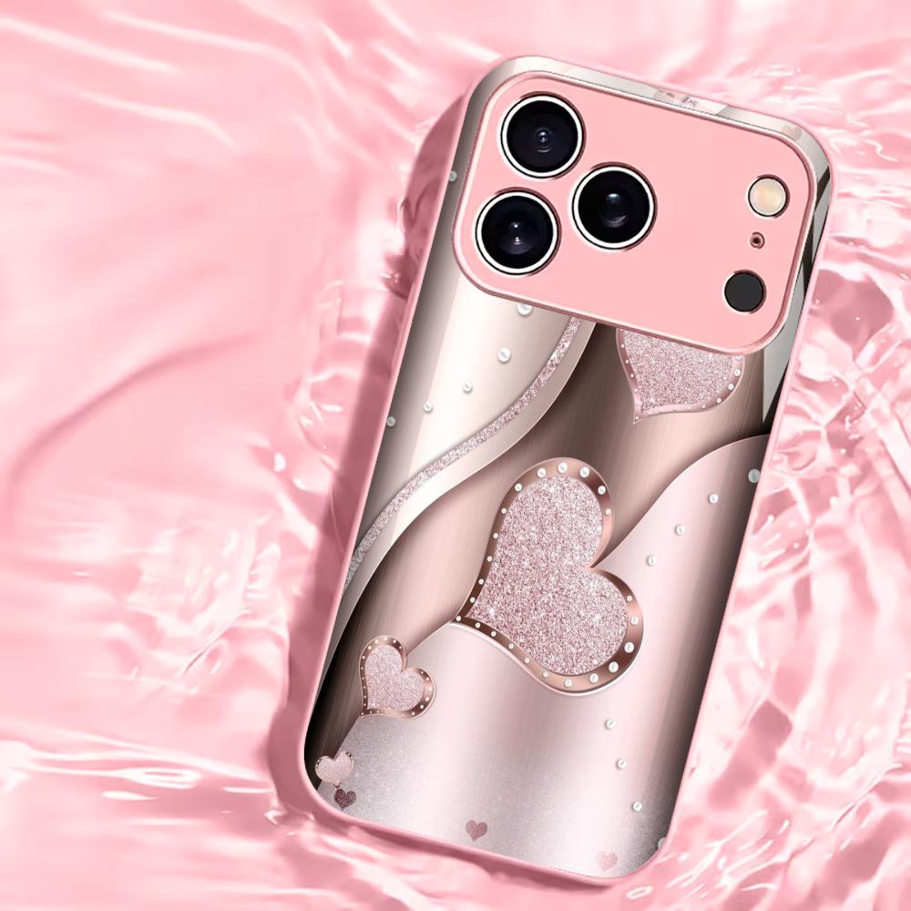 Pink heart to heart Phone Case High-end Phone Case Electroplated Glass TPU PhoneCase for iPhone 17 16 15 14 13 12 11pm Pro Plus