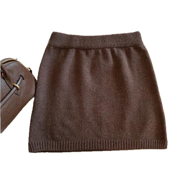 Women's High-Waisted Elastic Waist Gray Knit Skirt - Autumn/Winter 2025 Hip-Hugging A-Line Style