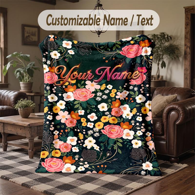 Floral Artwork 26 Theme Throw Blanket Custom Name Text Personalized Blanket Soft Cozy Blanket for Home Sofa Bed