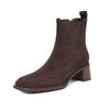 Cow Suede Nubuck Square Toe High Heels Chelsea Boots Size 42 Slip On Women European Style Ankle Boots