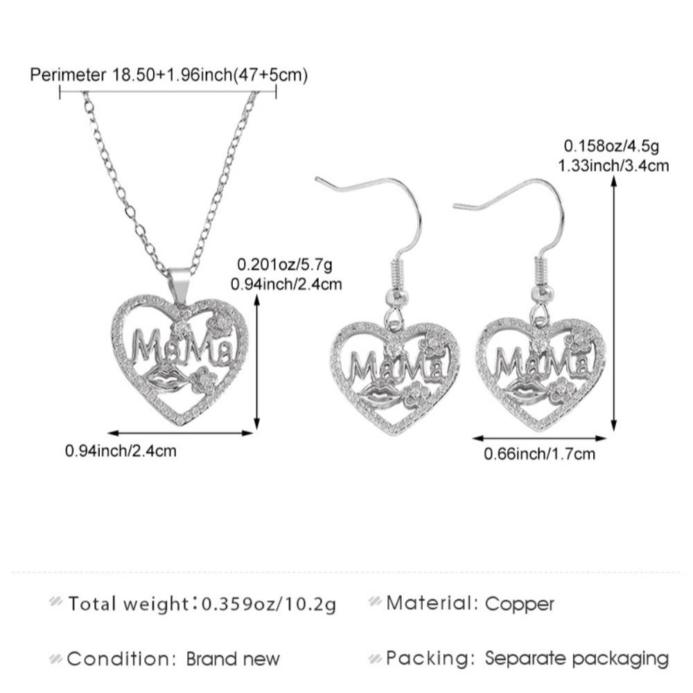 Mama Micro-inlay Zircon Flower Hollowed-out Heart Pendant Necklace Earrings Sets for Women Exquisite Mother's Day Gifts Jewelry