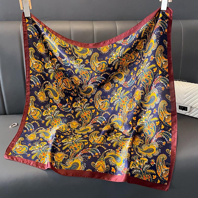  New Luxury Brand 70X70CM Shawls Floral Stripe Print Scarf Headcloth Small Fashion Silk Scarves Bandanna Foulard Hijab