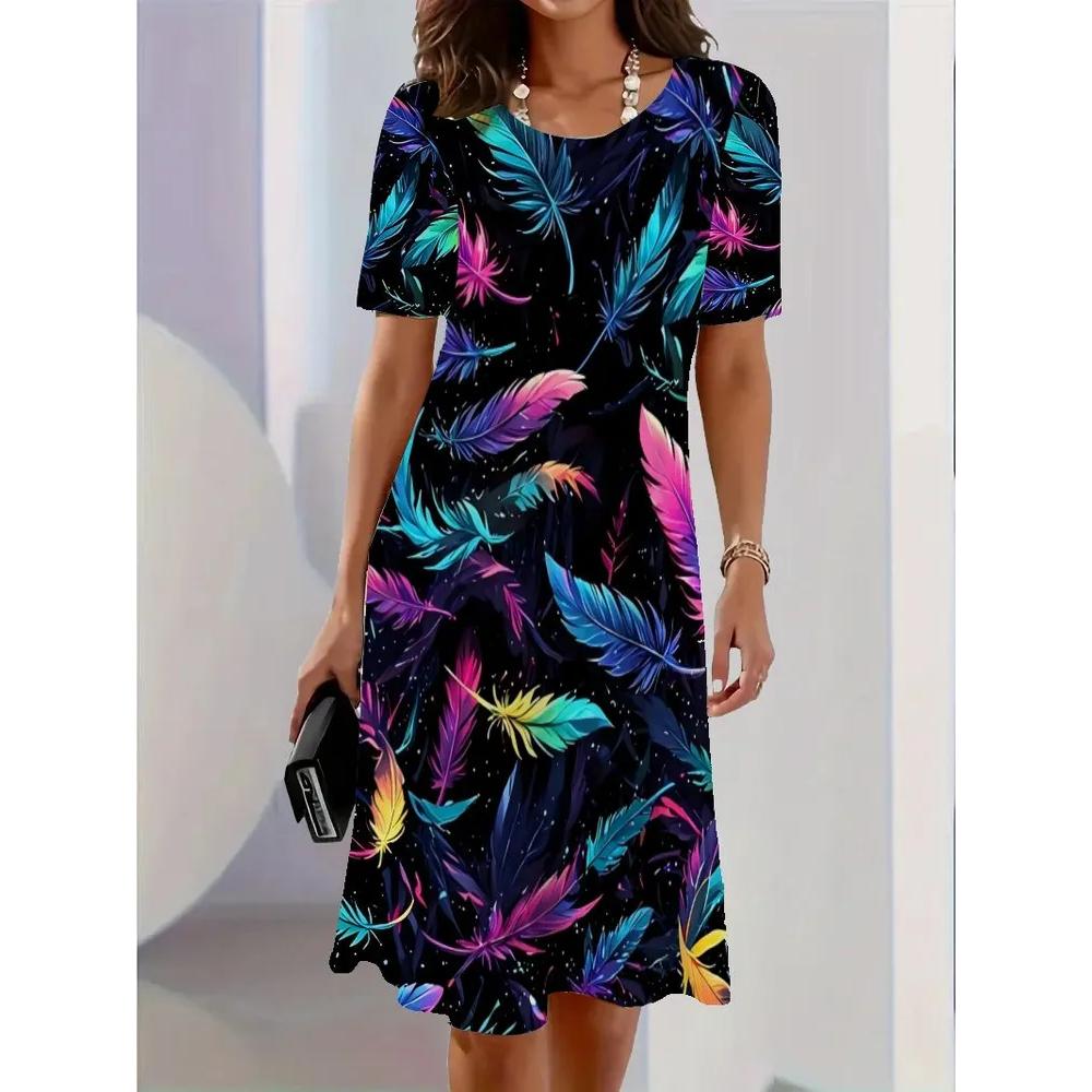 Fashion Versatile Flower Print Dress Casual Loose Comfortable Casual Dresses