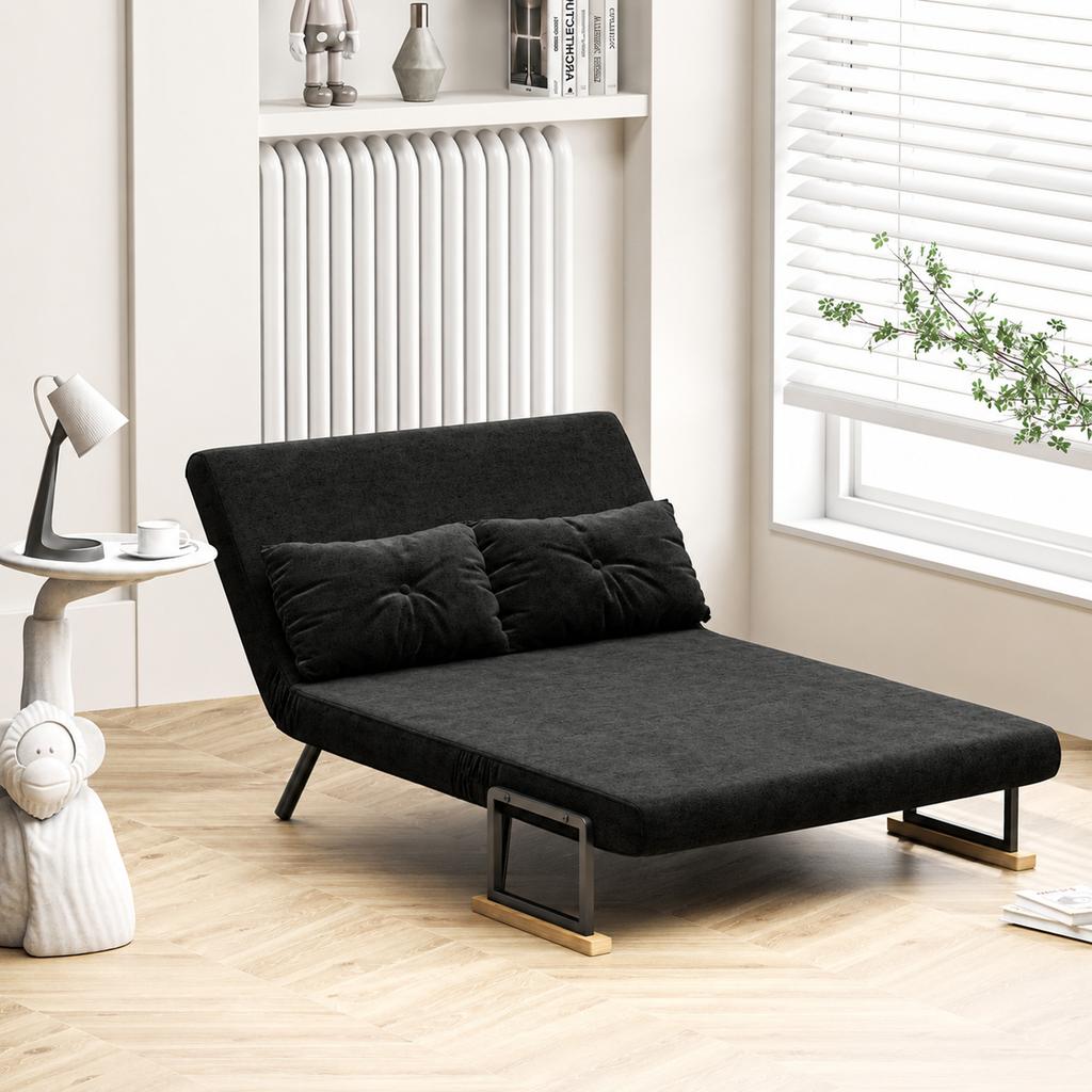 Sofa Bed 2-Seater Sofa Velvet Sofa, Sleep Function, incl. 2 Cushions, Velvet Look, Black