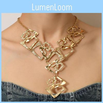 Retro Style Gold Metal Necklace With Geometric Cutouts And Adjustable Length For Fashion Lovers
