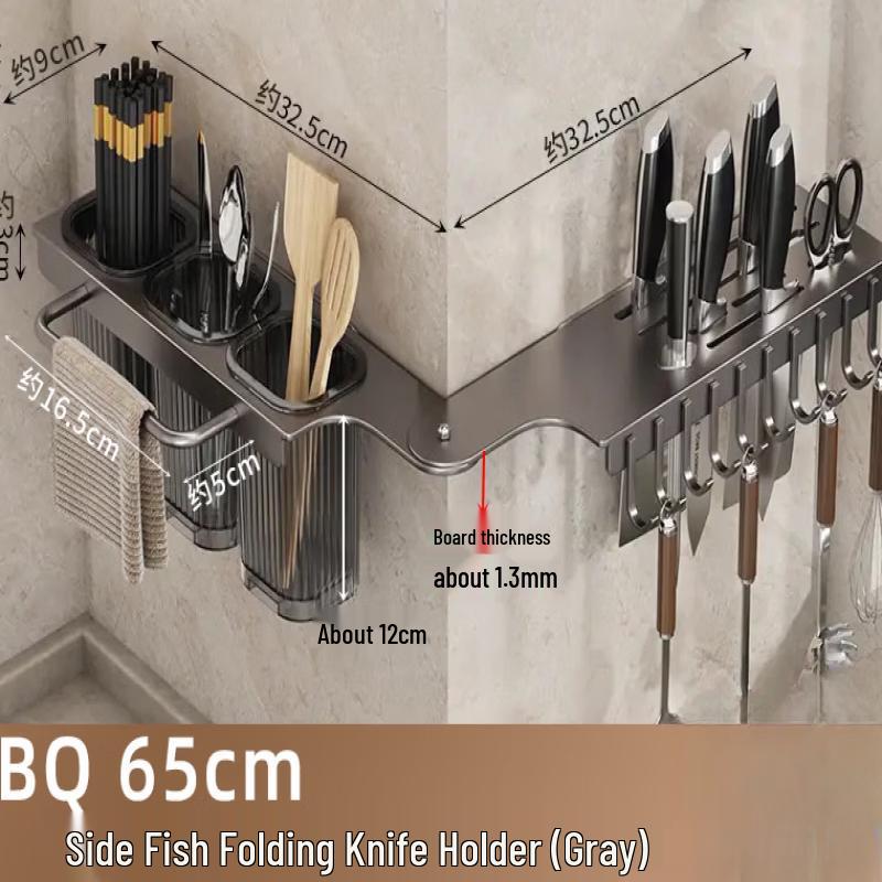 You Shu Wall-Mounted Folding Kitchen Knife Holder with Hooks