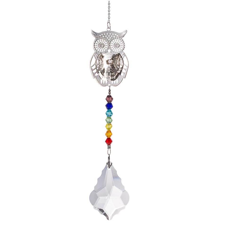 

Crystal Suncatcher Rainbow Maker Metal Owl Chakra Color Beads Window Hanging Protection And Good Luck Car Charm Pendant Quality