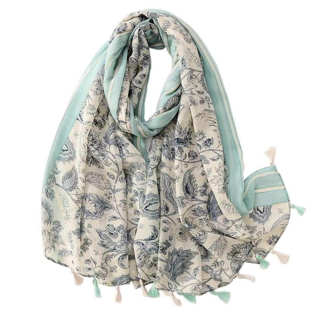 Large Scarf with Tassels for Sun UV UV Protection FT34509 Leaf [Eternal Leaf] Women, Gauze-like Shawl, Protection, Protection, (03. Green)