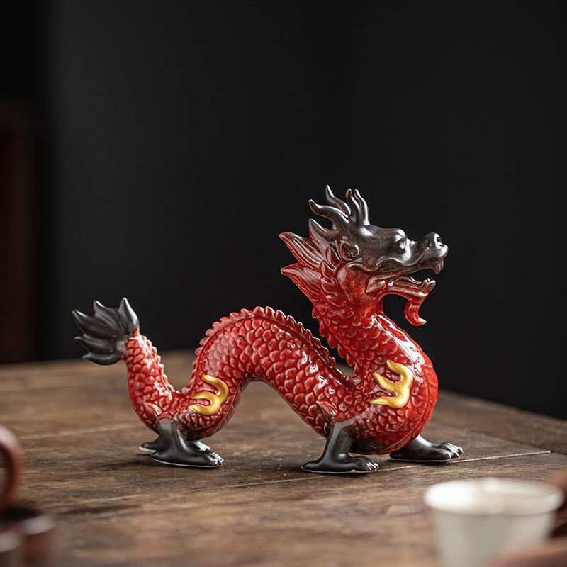 Estatua de Dragón de Porcelana China Hecha a Mano Cerámica Tótem Animal Escultura Leyenda Antigua Tótem Artesanía Deco