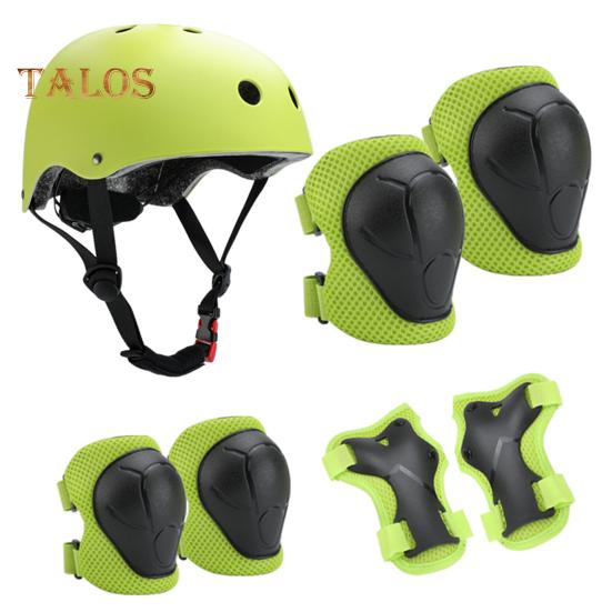 

7 шт./компл. детский комплект защитного снаряжения для велоспорта, роликовых коньков, скейтборда, катания на велосипеде, самокате, регулируемый шлем, наколенник, налокотник, защита запястья зелёный