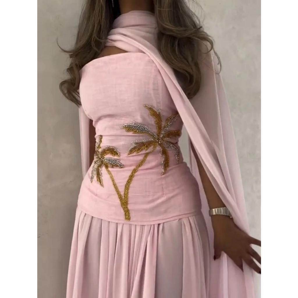 Spring Women's Sexy Chiffon Beaded Cape Evening Gown, European & American Style Formal Dress for Crossborder