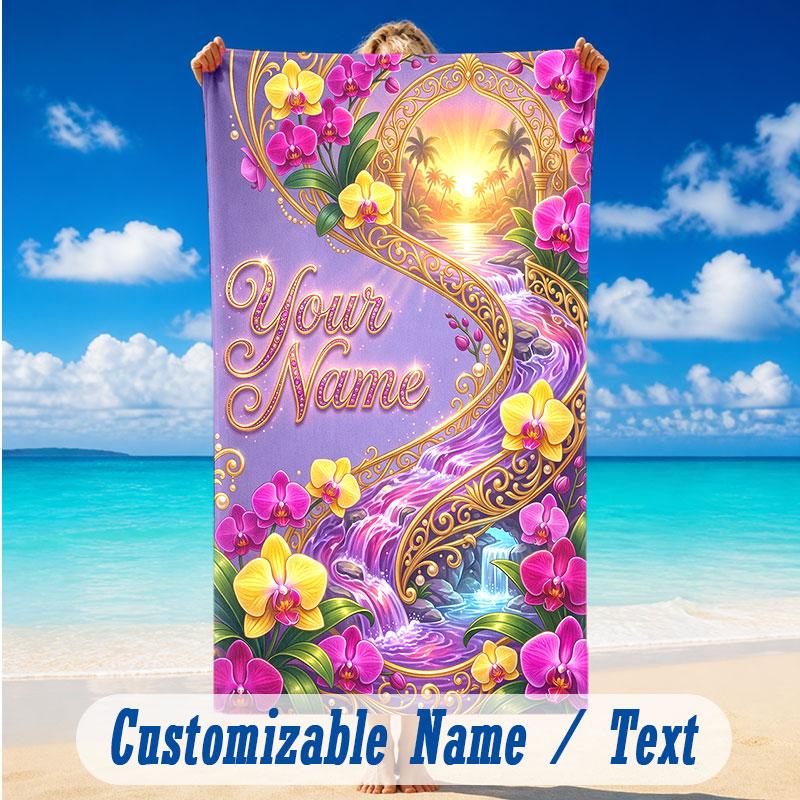 Fantasy Magic Theme Beach Towel Personalized Custom Name & Text Soft Quick Dry Beach Towel for Swimming Travel