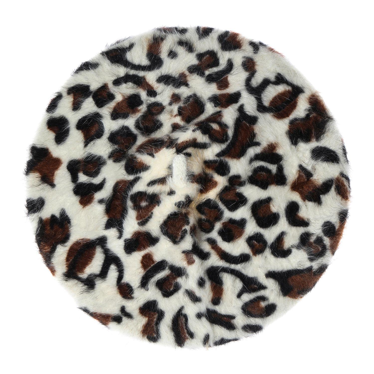 

Винтажная зимняя теплая шапка-бини берет для женщин с леопардовым принтом французская шапка белый