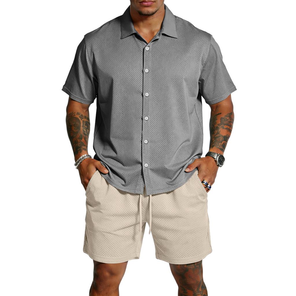 Men's Casual Lightweight Breathable Short-Sleeve Shirt And Shorts Set