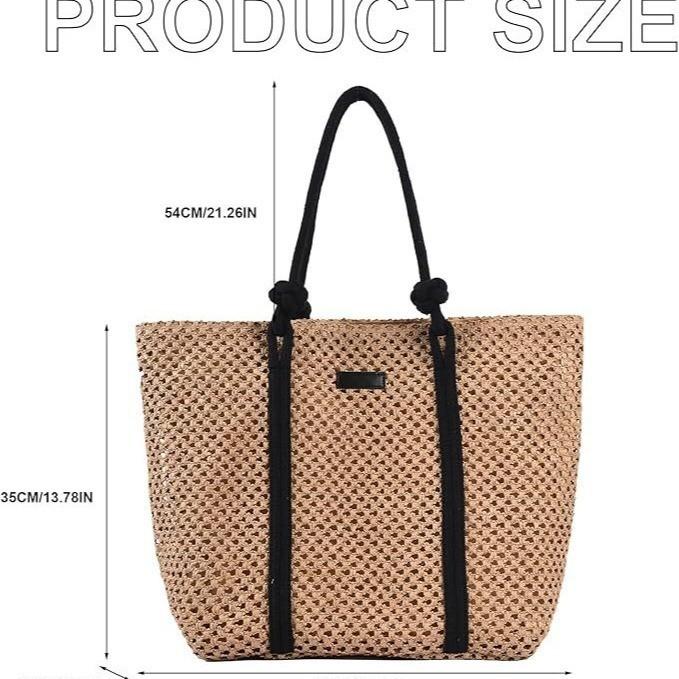 Ielgy Straw Beach Bag Women's Vacation Woven Tote Bag Large Size One-Shoulder Machine Woven Portable Straw Bag