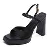 Zhao Ruth~ Sexy thick-soled waterproof table sandals for women's summer super high-heeled satin thick-heeled black high-heeled shoes for women