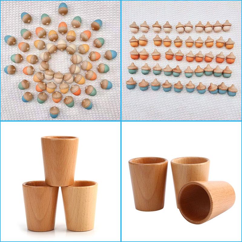 Toddlers Montessori Material Sorter Sensory Toys Wooden Mushroom Pine Cones Blocks Clip Cup Bowl Fine Motor Skill Teaching Aids