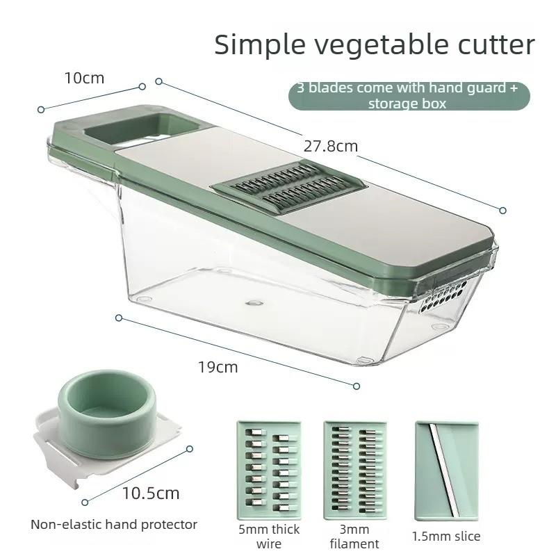 

Stainless Steel Grater Multi Function Kitchen Tool for Potato Carrot Cucumber Slicing Shredding Home Cooking Essential Three knives + basket зелёный