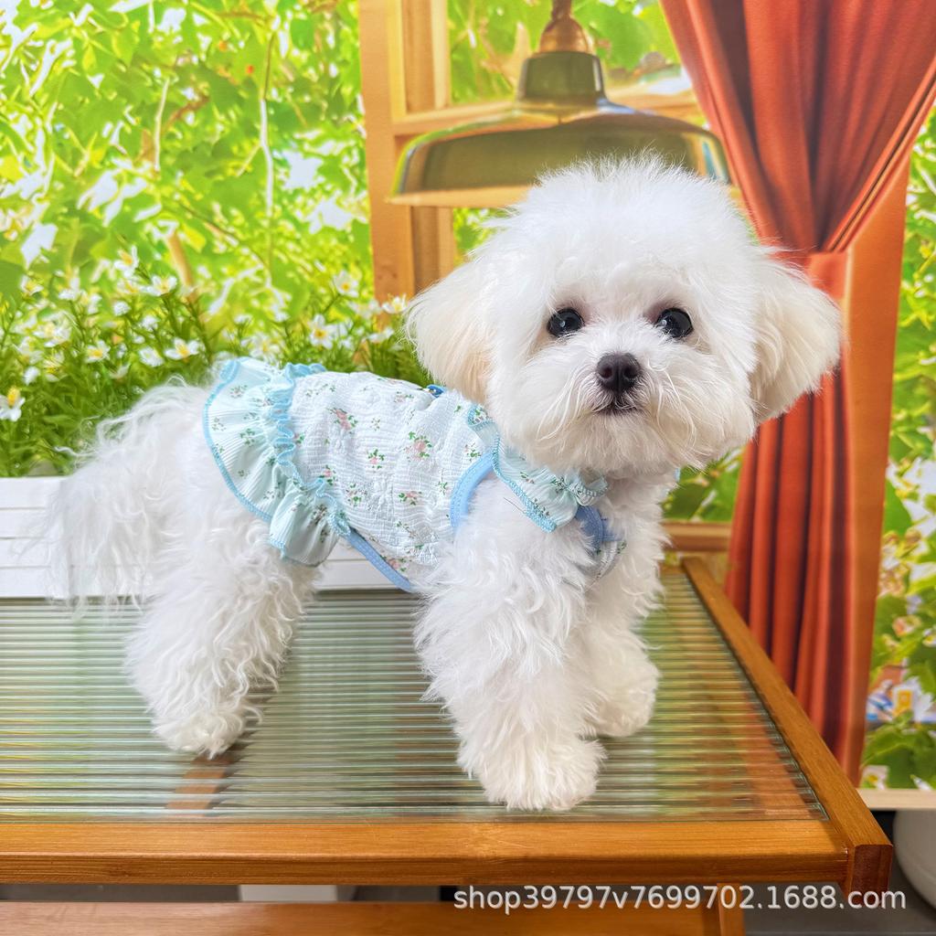 Spring and summer new hollow suspender skirt dog cat clothes pet clothing thin breathable cooling cool clothes sun protection