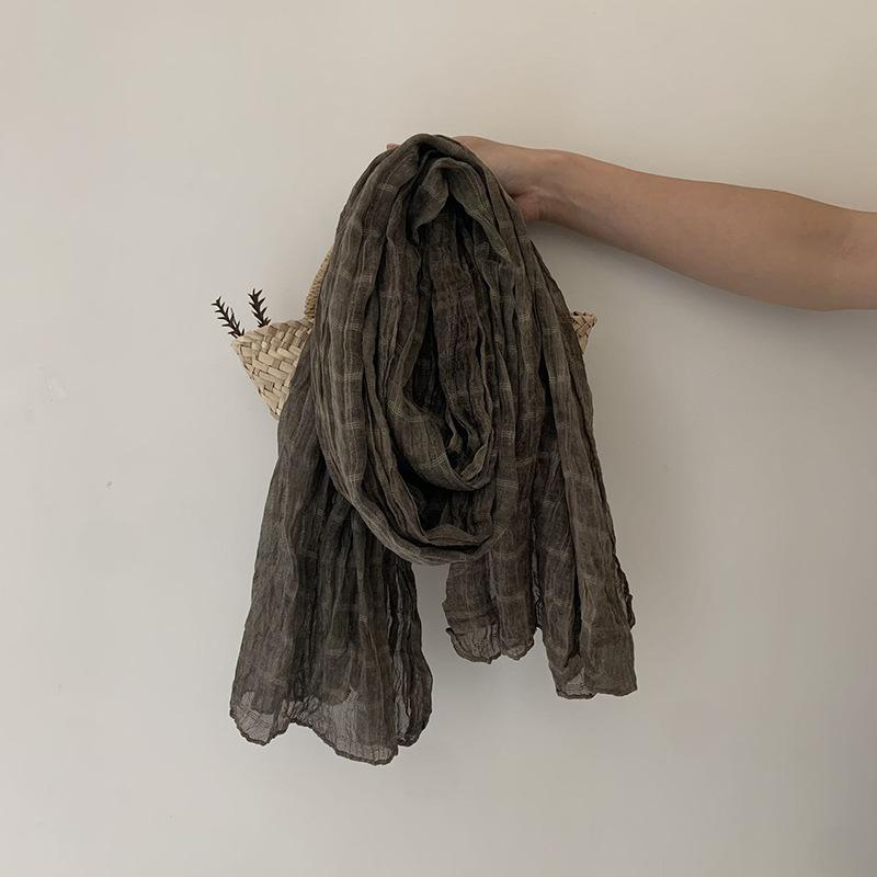 Retro Cotton and Linen Scarf Women's Solid Color Plaid Shawl Silk Scarf Warm Scarf