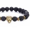 Alloy Leopard Head Volcanic Rock Stretch Bracelet