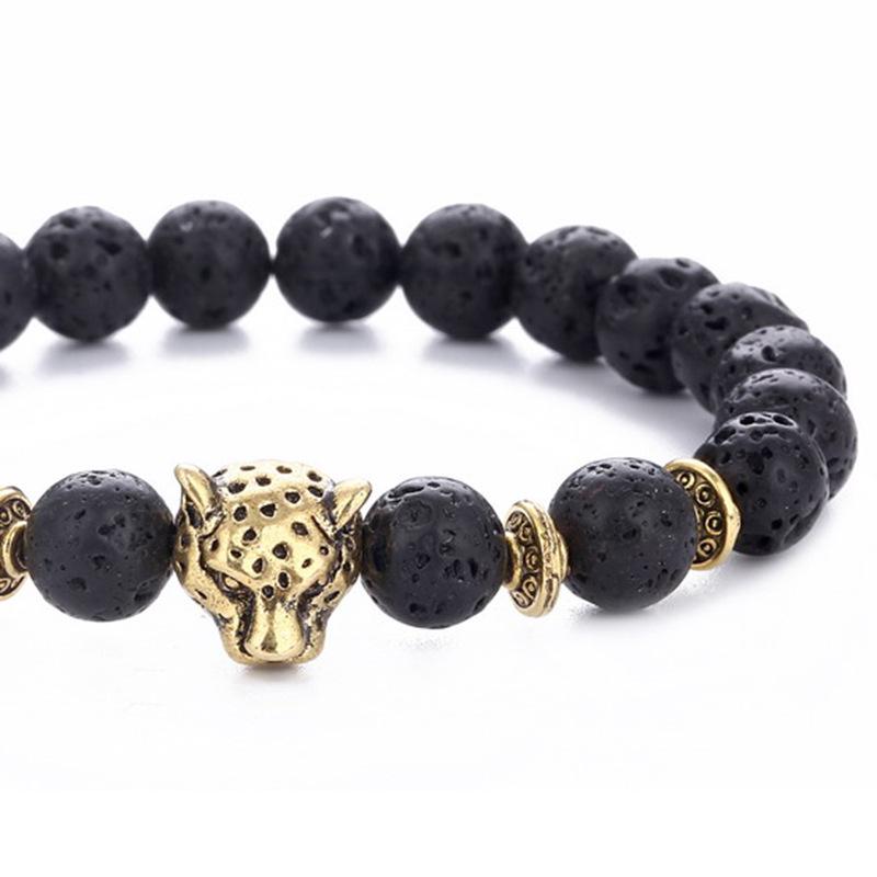 Alloy Leopard Head Volcanic Rock Stretch Bracelet