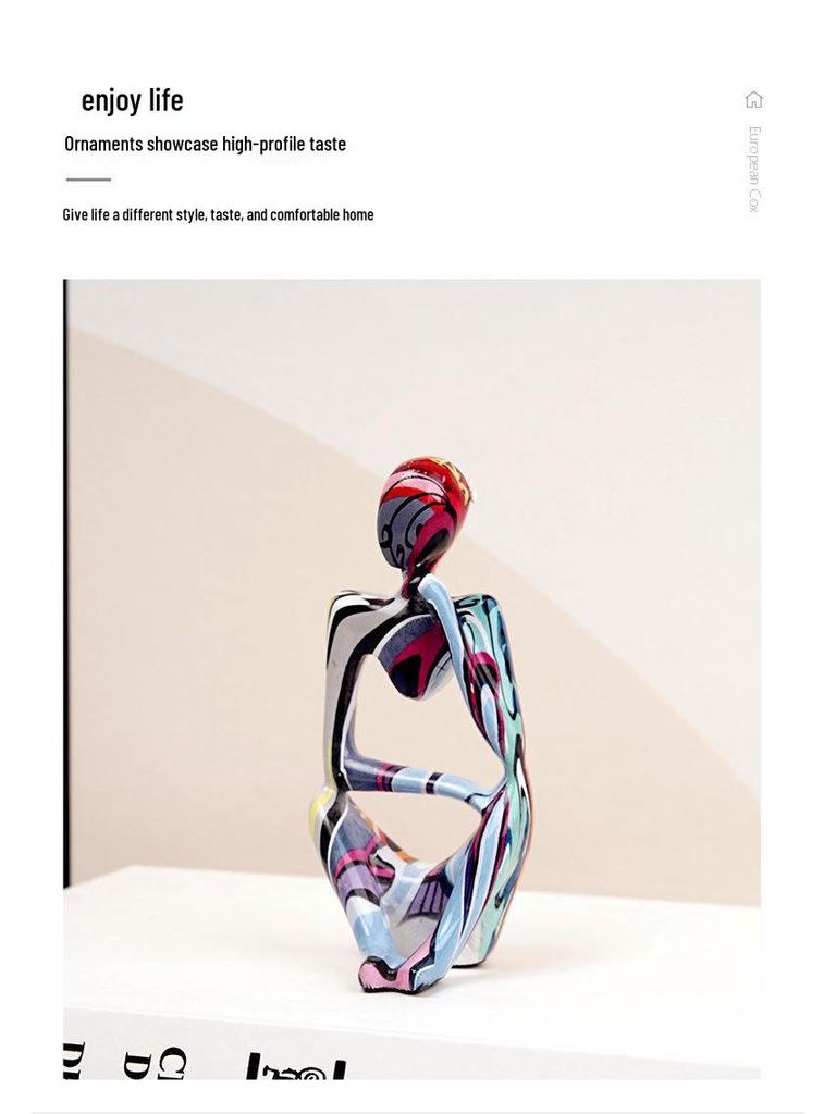 Colorful Mini Thinker Sculpture - Small Ornament for Living Room, Entrance, or Wine Cabinet