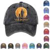 Washed Cotton Baseball Cap with Printed Distressed Soft Top Denim Hat, Vintage Hat