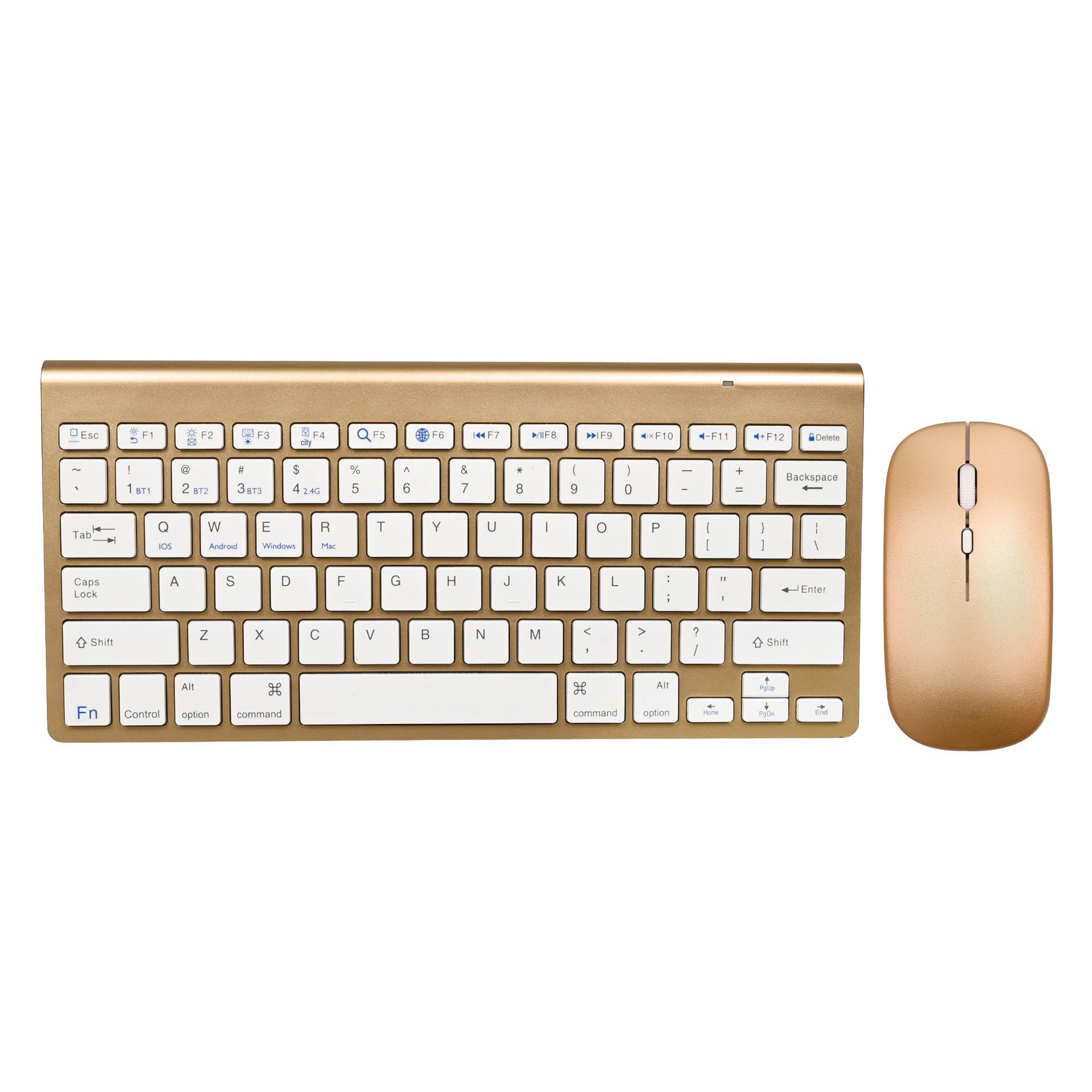 

Новый беспроводной двухрежимный комплект Bluetooth-клавиатуры и мыши для офиса золотой