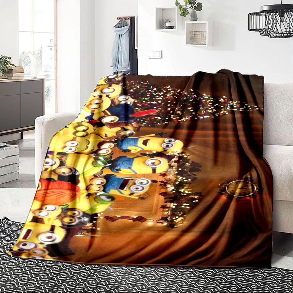 1Pc Minions Christmas Celebration Blanket Soft Throw Blanket For Home Bedroom Bed Sofa Travel Office Solid Christmas Blanket