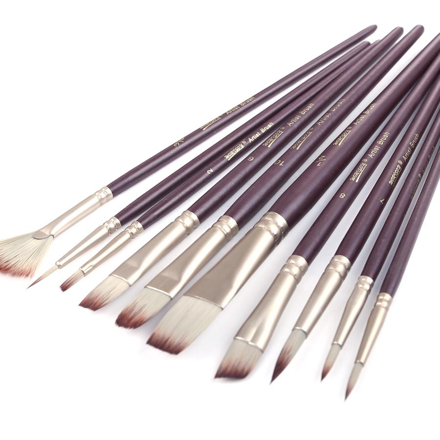 

Набор из 10 художественных кистей, набор кистей для рисования, великолепный для холста, акварели и ткани, акриловой живописи для детей и взрослых коричневый