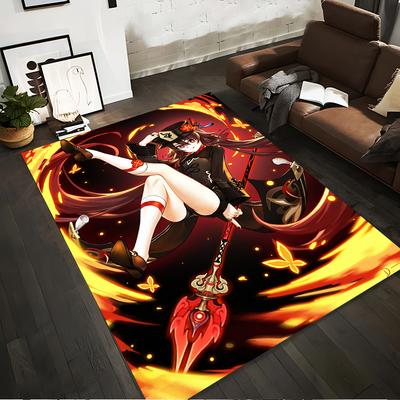 Anime Girl On Flaming Background Decorative Carpet for Living Room Suitable for Use As an Anti-slip for Living Room Bedroom Sofas