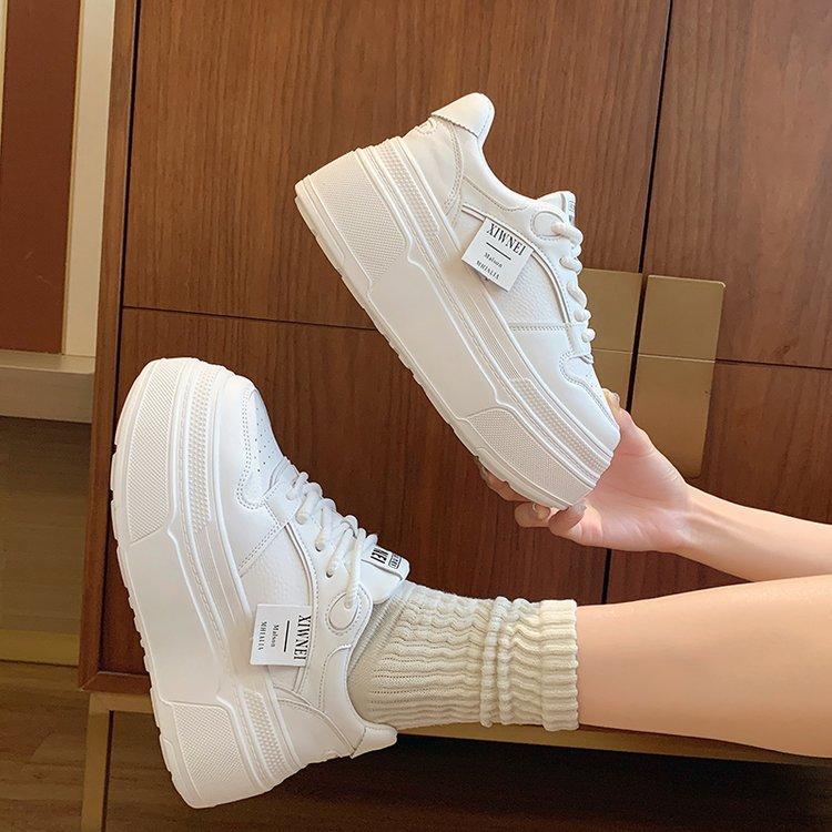 

Leather platform white shoes women s 2025 spring and summer new breathable mesh muffin baseplate shoes heightening casual sports shoes 35