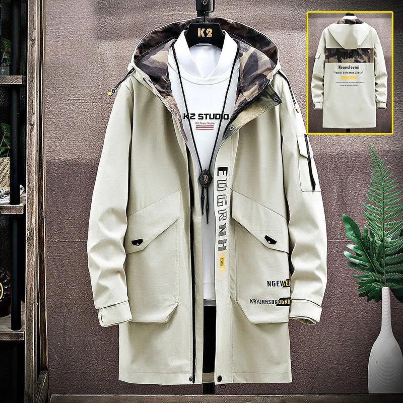 Męska kurtka z kapturem Duży rozmiar Casualowa odzież robocza Miękki i wygodny top Jednolity kolor Wiatrówka Długa