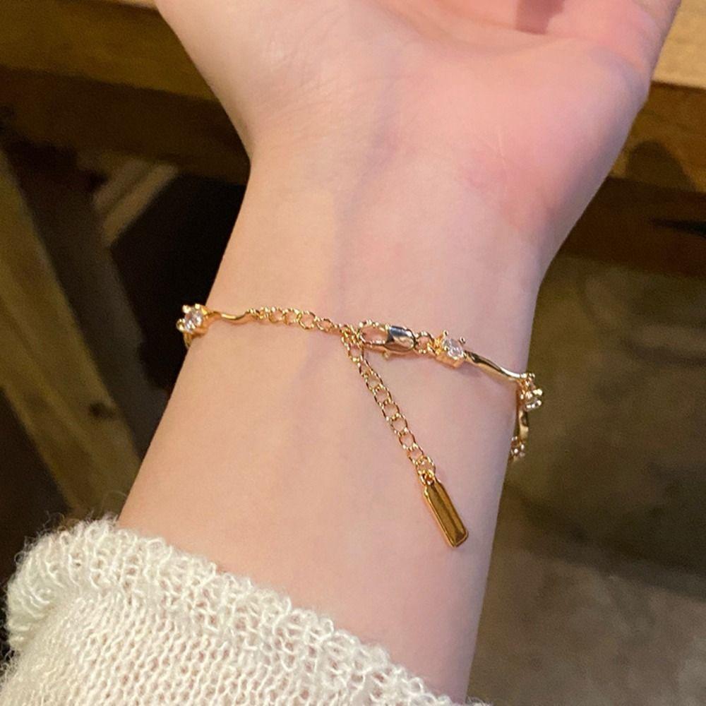 2pcs Adjustable Crystal Wave Bracelet Rhinestone Light Luxury Bracelet Couple Bracelets  Gifts