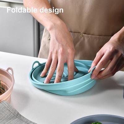 Foldable Silicone Baking Pan Heat-Resistant Handles Space-Saving Round Frying Pot Pad Pan Kitchen Supply
