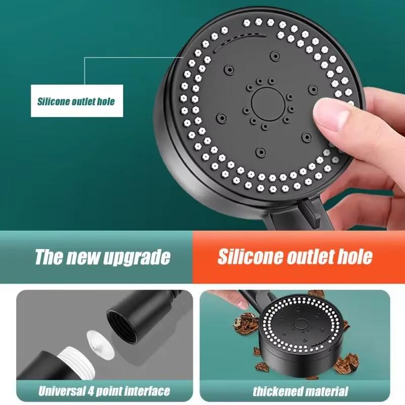 8 Modes High-Pressure Shower Head Fall Resistance Black Handheld Showerhead Water Saving Bathroom Shower Accessories Tool Parts