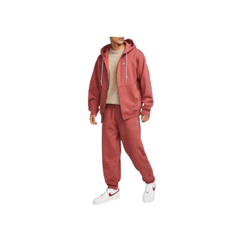 Nike NRG Solo Swoosh Plain Zip-Up Hoodie With Logo Print Unisex Tops Brick-Red DR0404-691