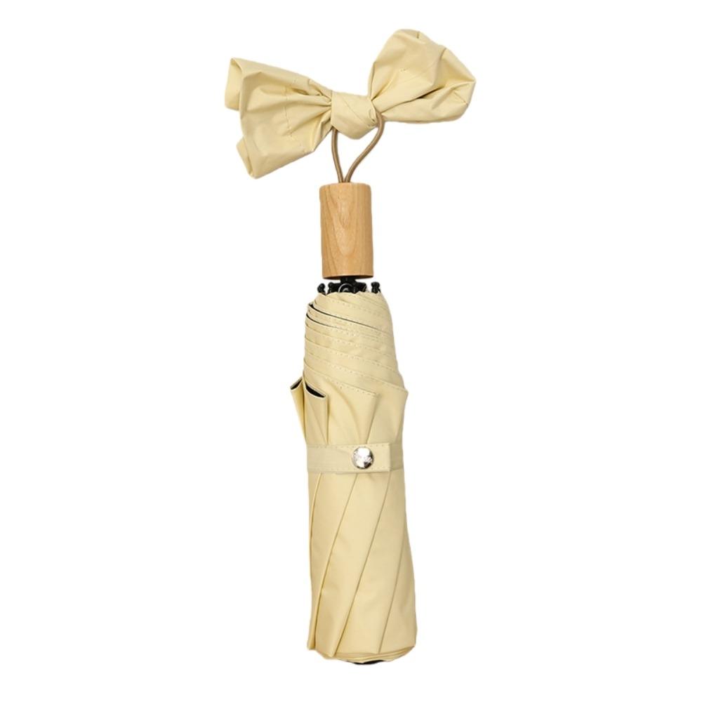 Fashion Solid Color Sunscreen Umbrella Wooden Handle Windproof Rain Umbrella Anti Wind Portable Folding Sun Umbrella Women
