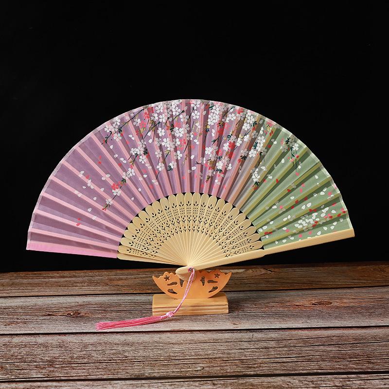 Bamboo Folding Fan, Green Smile Design, Women’s Elegant Dance Fan, Perfect Student Gift