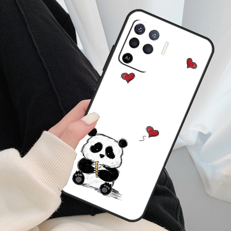 Cartoon Panda Case For Oppo A54 A74 A94 A18 A57 A17 A77 A38 A58 A78 A98 A80 A60 A40 A96 A76 A16 A15 A5 Pro
