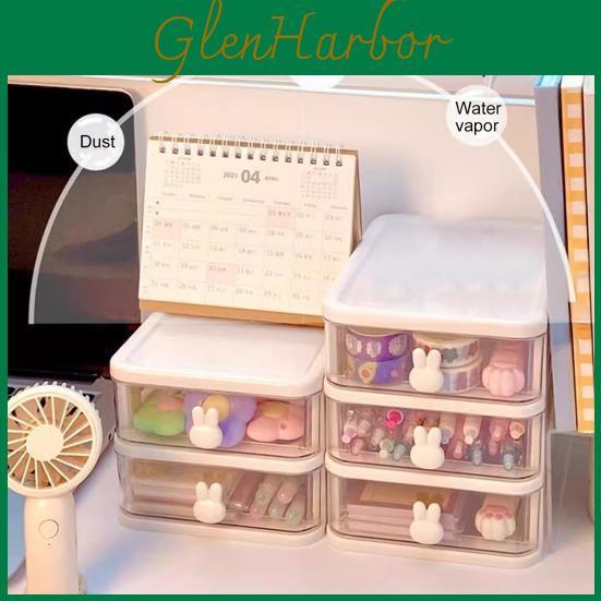 Drawer Desk Plastic Box Storage Organizer Clear Multilayer Desktop Storage Box With Bunny Handles Large Capacity Office Supplies