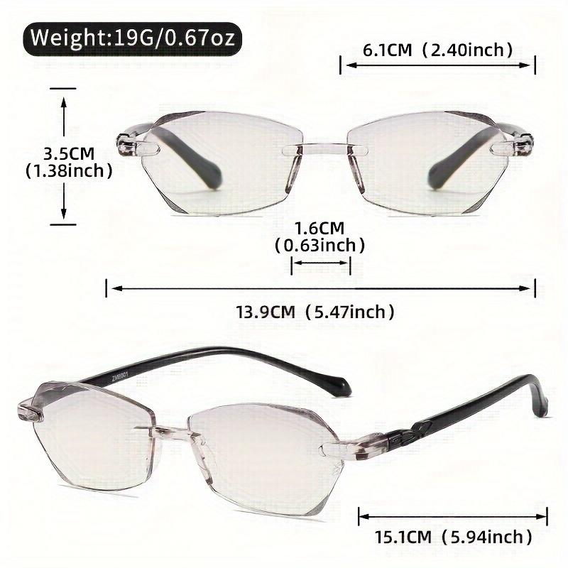 Rimless Vintage Style Eye Glasses With Rhinestone Embellishments - Lightweight Geometric PC Lenses & Frame Elegantly Cut Design