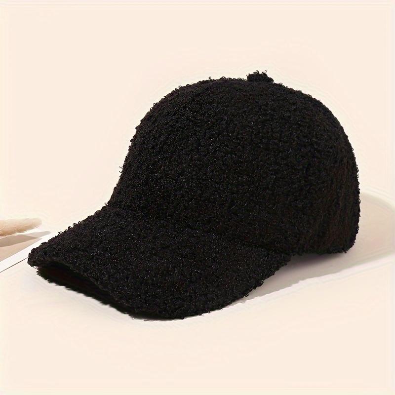 Autumn and Winter Women's Casual Warm Baseball Cap, Korean Street Style Plush Solid Color Simple Versatile Student Flat Brim Hat