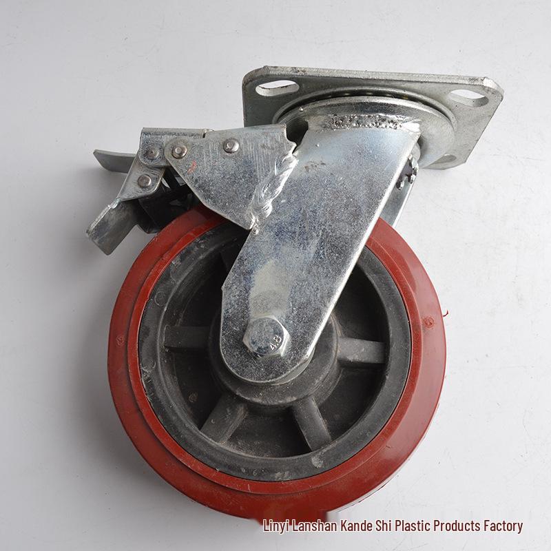 Red Poly Swivel Brake Industrial Caster with Flat Plate