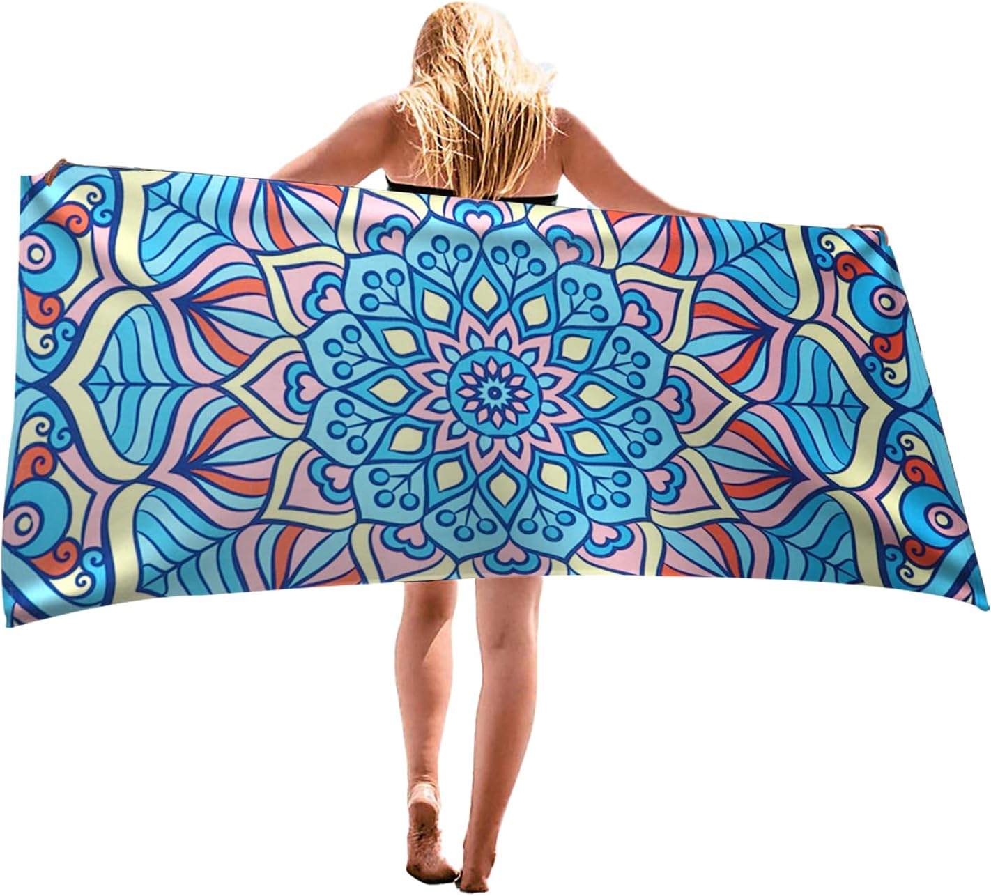 

Beach Towel Microfiber Lightweight Sand Free Absorbent Quicy Dry Green Flower Travel Towels Swim Pool Yoga Gym Camping Adults W30*H60(CM)