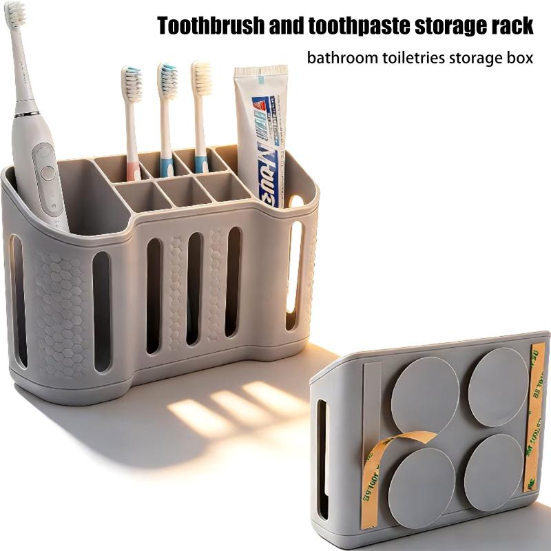 1PC No-Drill Strong Suction Toothbrush Holder, Wall Mounted Bathroom Organizer for Toothpaste Storage (Renter-Friendly)
