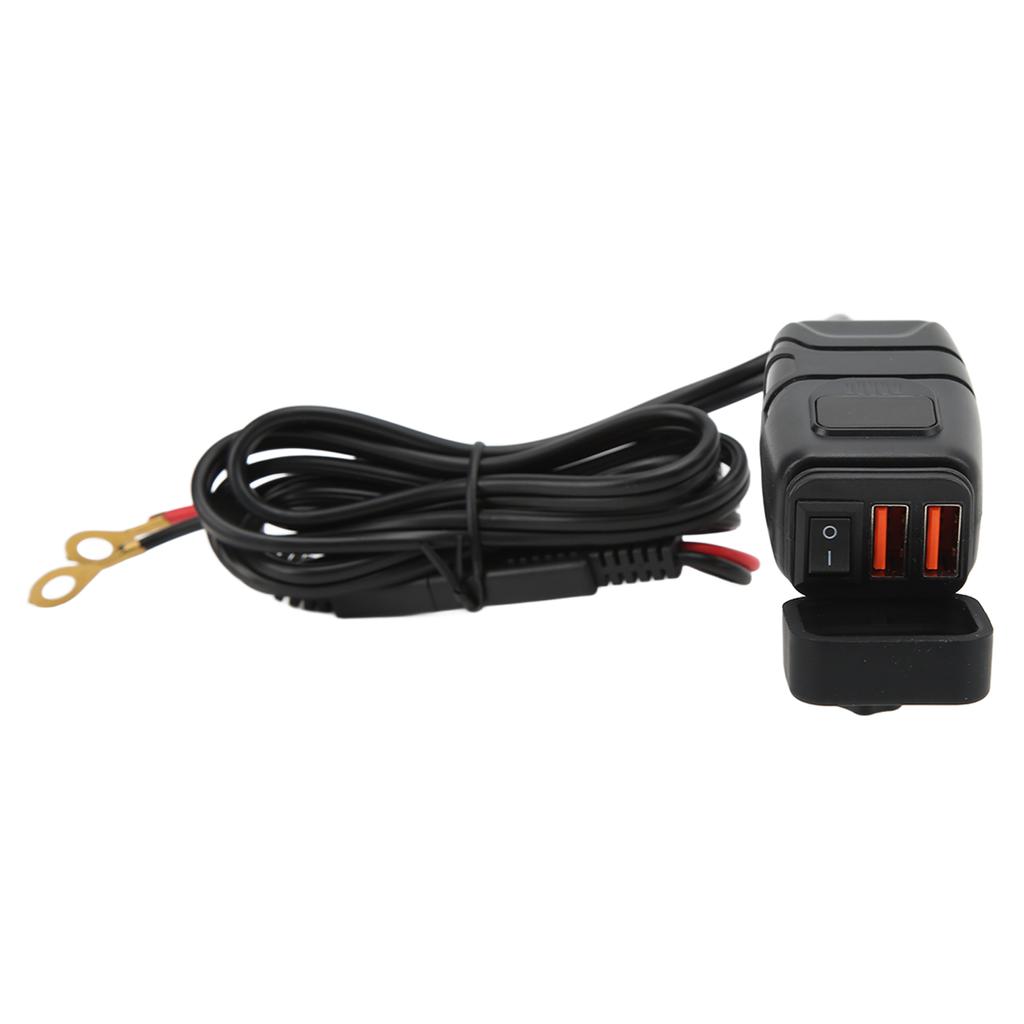 Motorcycle Dual USB Charger SAE to USB Adapter with Switch Waterproof Cover Built in Voltmeter for Phone Tablet