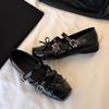 Metallic Bow Knot Cross Strap Mary Jane Flats Women's Square Toe Casual Shoes